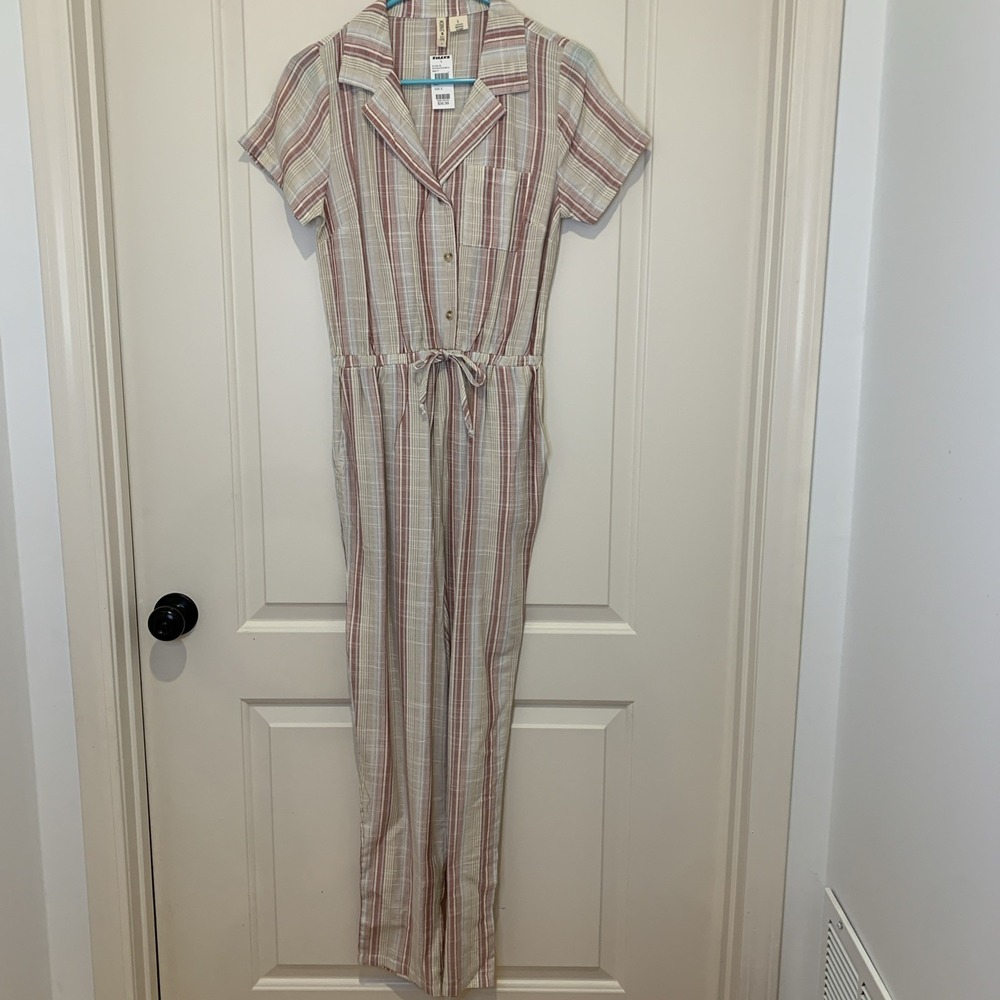 Sky And Sparrow Jumpsuit Small NWT Button Tie Stripped